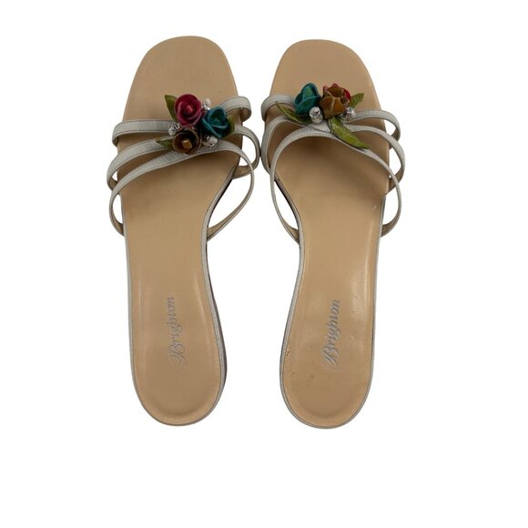 Brighton Womens Floral Sandals Size 7 Slip-On Beige Leather & Multi-Color Flower - Picture 5 of 9